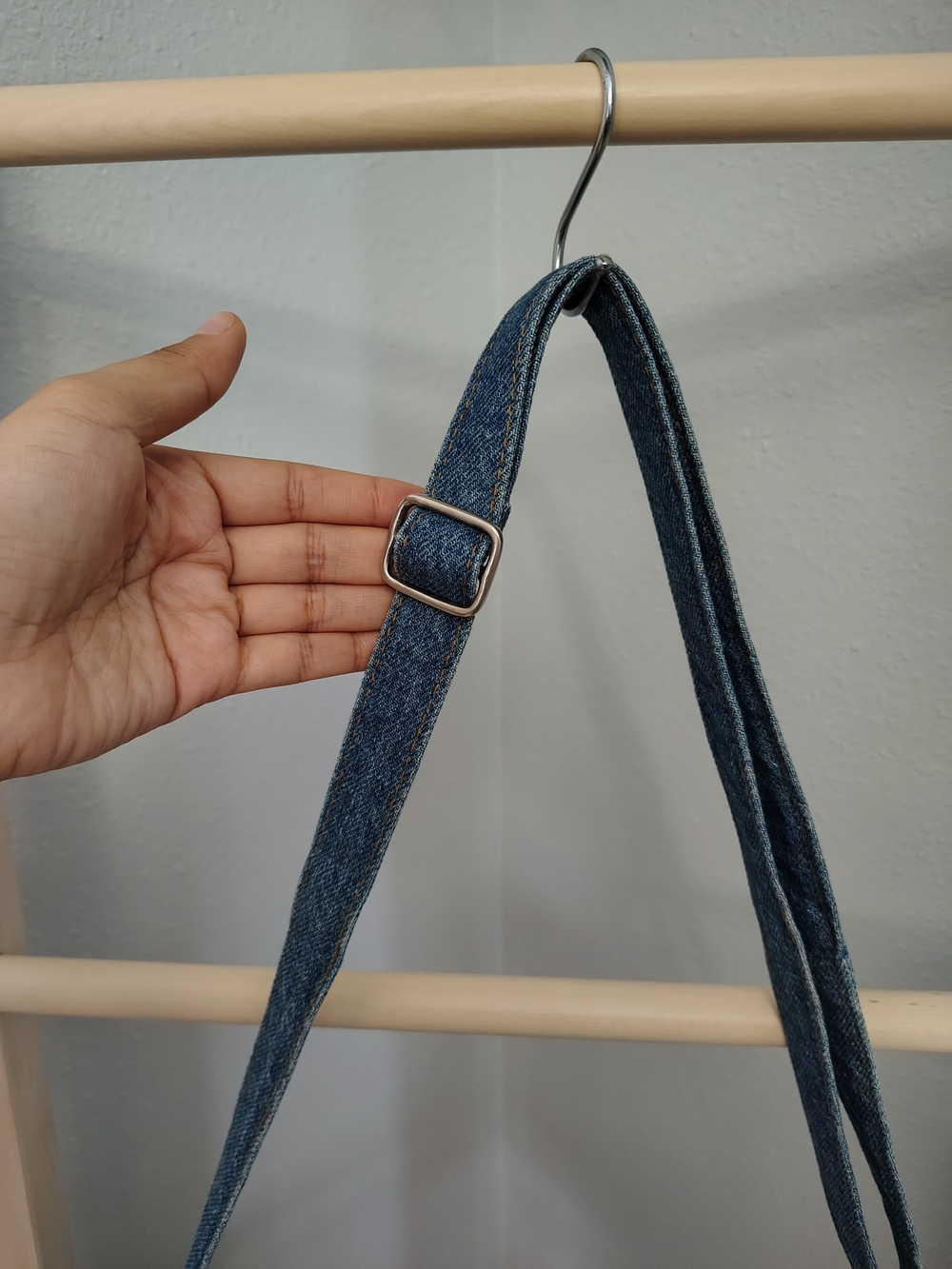 Handmade Y2k Boho Western Denim Crossbody Shoulder Bag with Bead Accents - Blue - Picture 11 of 14
